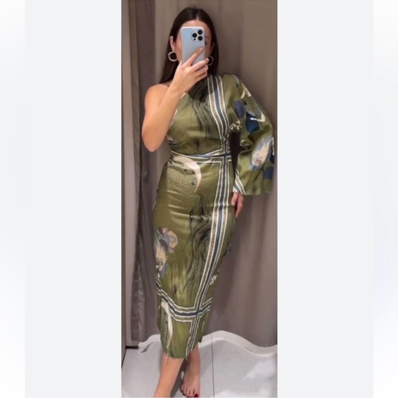 Zara NWT ZW Collection printed asymmetric dress - Picture 3 of 16